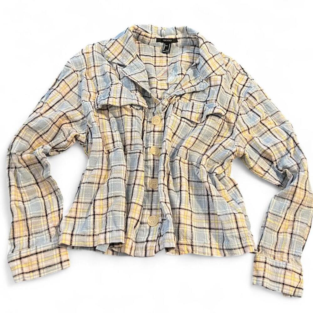 Forever 21 Plaid Button Down Shirt - Blue and Yellow